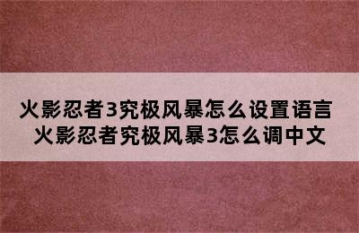 火影忍者3究极风暴怎么设置语言 火影忍者究极风暴3怎么调中文